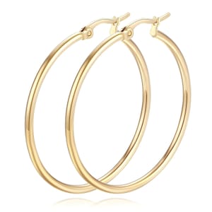 14K Gold Hoop Earrings for Women, 30mm