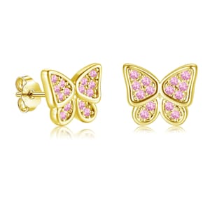Lynizo 925 Sterling Silver Pink Butterfly Stud Earrings