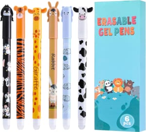 Thboxes Erasable Gel Pens, 6-Pack, 0.5mm, Animal Print