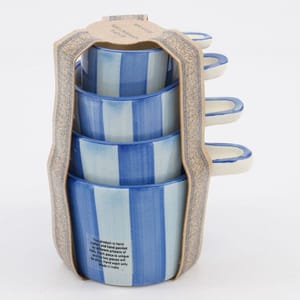 Four Piece Blue Stripe Ceramic Measuring Cup Set