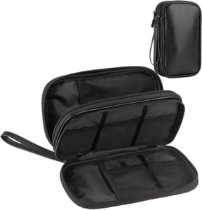 Arae PU Leather Electronics Organizer, Double-Layer, Waterproof, Black M