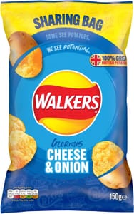 Walkers Cheese & Onion Sharing Crisps 150g (90p/85p S&S)
