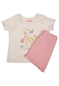 Baby Girls White Giraffe T-Shirt and Pink Shorts Set