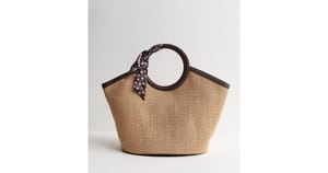 Stone Circle Top Handle Basket Bag with Scarf