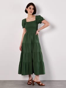Cotton Tiered Milkmaid Midi Dress