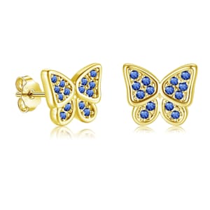 Lynizo Stud Earrings for Women, 8mm Gold Sapphire Butterfly