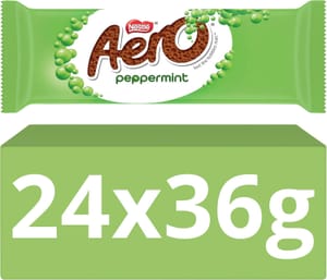 Aero Peppermint Bubbly Chocolate Bar, Light Aerated Centre, 24-Pack