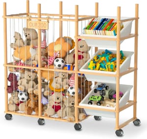 Soft Toy Storage Shelf with 3 Bins and Wheels