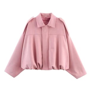 Pink Faux Suede Bomber Jacket for Women with Batwing Sleeves