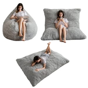MAXYOYO Giant Bean Bag Bed Square with Faux Fur Gray