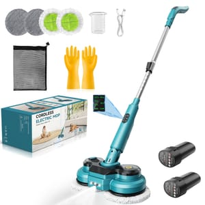 Cordless Dual-Spin Mop with 2x2000mAh Batteries, Water Spray, LED Headlight