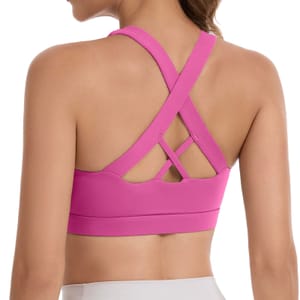 Lemef Women's Medium-High Impact Criss-Cross Back Sports Bra Pink L