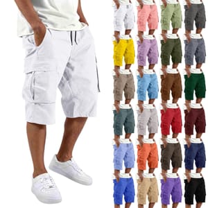 DEAL STACK - SXcggal Cargo Shorts Men Quick-Dry Cotton, 3/4 Length, White XL
