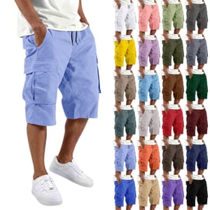 DEAL STACK - Men's Cargo Shorts 3/4 Length Breathable Cotton Light Blue XXL