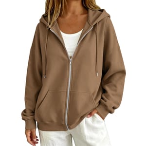Grey Oversized Zip Hoodie for Women, Long Sleeves