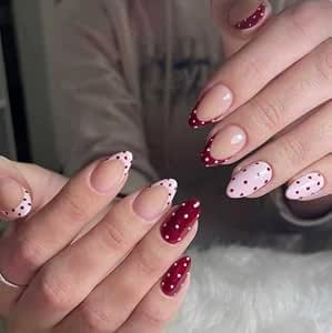 30pcs Press-on Polka Dot Reusable False Nails