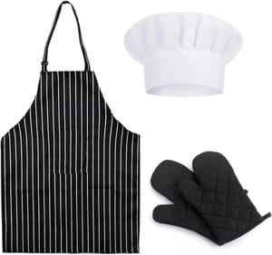 SSKHE Apron, Gloves and Chef Hat - Black and White Striped