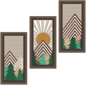 Boho Mountain Wood Wall Art, 3-Piece Pine Tree, 8x16