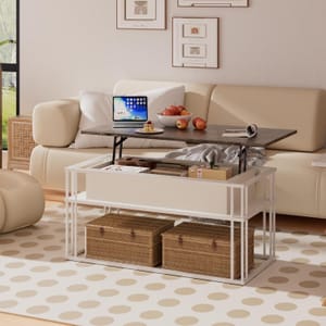 PURFINO Lift-Top Coffee Table, Modern Square, Metal Frame, Hidden Storage