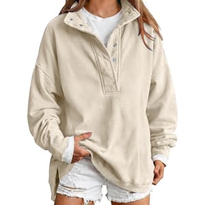 HOOUDO Oversized Mock-Neck Sweatshirt for Women Beige