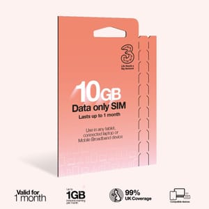 Three PAYG Mobile Broadband SIM with 10GB Data, 1 Month
