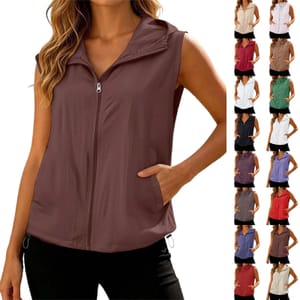 DEAL STACK - Women's Lightweight Full-Zip Vest with Pockets UPF50+ Wine L