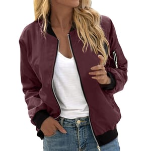 Women's Casual Jackets Bomber Windbreaker Coat Red 3XL with Pockets