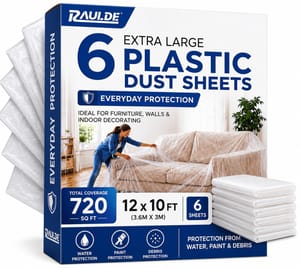6 Pack Extra Large Plastic Dust Sheets for Decorating 3.6 X 3m