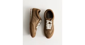 Dark Khaki Faux Suede Lace up Panelled Trainers