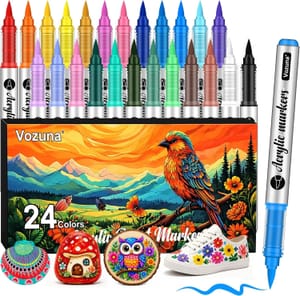 Vozuna 24-Color Acrylic Paint Pens with Brush Tip