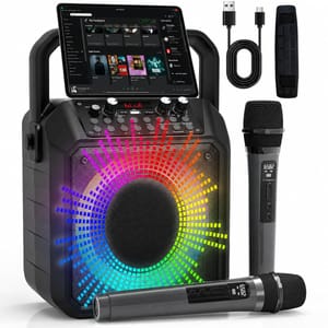 Karaoke Machine with 2 Wireless Mics, RGB LED Lights, Bluetooth