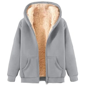 Teddy Fleece Jacket for Women, Full Zip Cardigan Grey