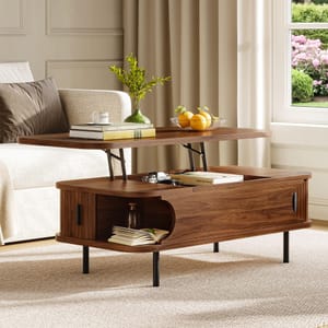IRONCK Lift-Top Coffee Table with Sliding Door, Storage, Walnut