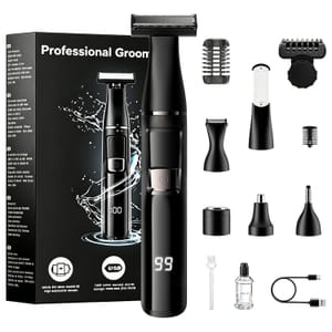 5-in-1 Men's Body Hair Trimmer with Nose/Beard LED Display, Waterproof
