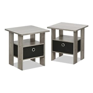 Furinno ANDREY 2 Side Tables with Storage Bin, French Oak
