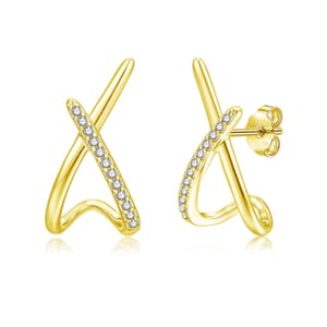 Glintara Gold Earrings, 925 Silver Studs with Cubic Zirconia