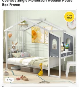 Costway Single Montessori Wooden House Bed Frame