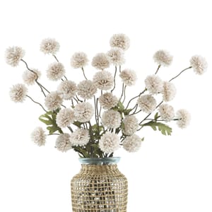 DuHouse 6pcs Artificial Pompon Mum Flowers with Stems Beige