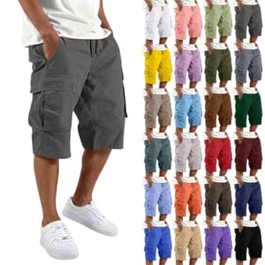 DEAL STACK - Men's Cargo Shorts 3/4 Length Cotton Quick-Dry Dark Gray XXXL