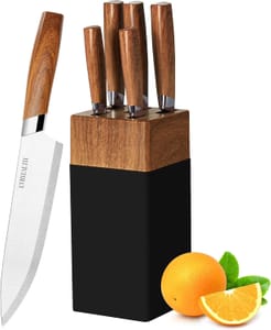 Lapelux 5-Piece Stainless Steel Knife Set with Wood-Grain Handles