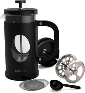 bonVIVO French Press Cafetiere 1000ml Stainless Steel Black
