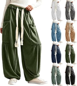 Corduroy Cargo Pants for Women, Straight Leg, Elastic Waist