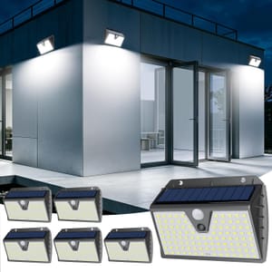 Solar Outdoor Wall Lights, PIR Sensor, IP65, 3 Modes, 6-Pack