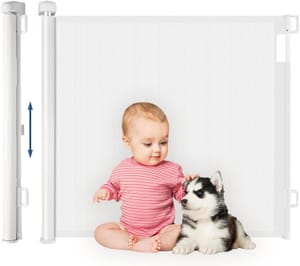 Hollyhome Retractable Stair Gate for Baby, 180cm Safety Dog Gate, White