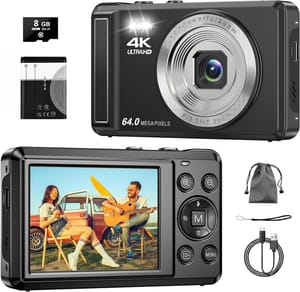 4K 64MP Digital Camera, 2.8-Inch UHD Compact