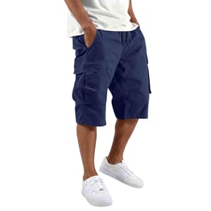 Men's Hiking Shorts Cargo Knee-Length Bermuda with Pockets Navy XL