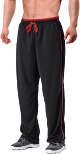 EKLENTSON Men's Loose Fit Jogging Pants with Zip Pockets Black-Red