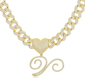 BodyBonita Cursive Gold Plated Initial Necklace with Cuban Link Chain
