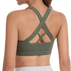 Lemef Women's Sports Bra Criss-Cross Back Strappy Non-Padded Green XL