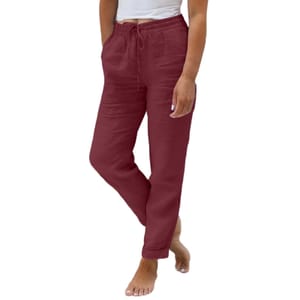DEAL STACK - Linen Palazzo Trousers Women Petite Pockets Elastic Waist